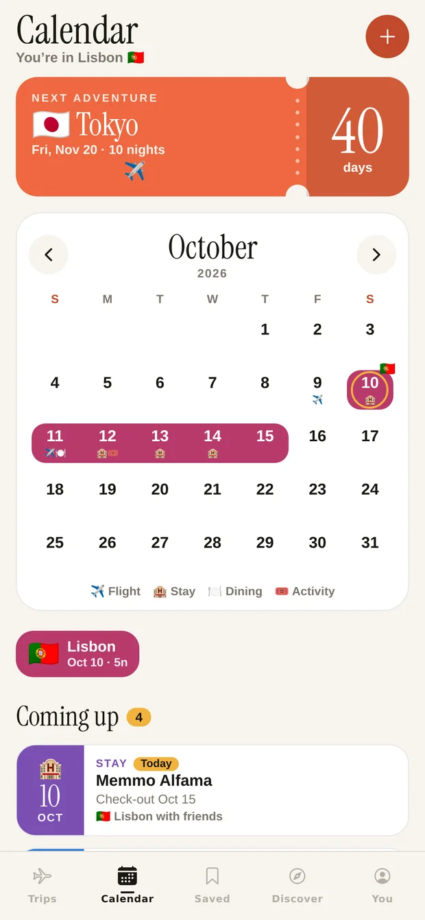Your trips on a colourful calendar