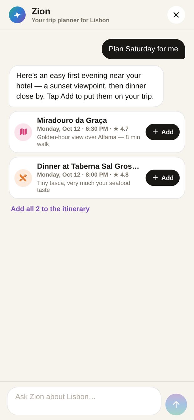 Zion planning a day